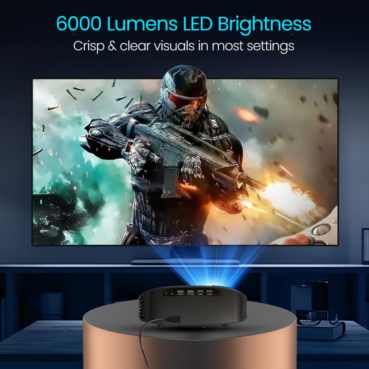 Portronics Beem 490 Smart LED Projector with 1080p Full HD, Streaming Apps (Netflix, Prime Video, Hotstar), Automatic Focus, Auto Keystone Correction, 6000 Lumens, Bluetooth, Wi-fi, 5W Speaker (Grey) Portronics Beem 490 Smart LED Projector with 1080p Full HD, Streaming Apps (Netflix, Prime Video, Hotstar), Automatic Focus, Auto Keystone Correction, 6000 Lumens, Bluetooth, Wi-fi, 5W Speaker (Grey)