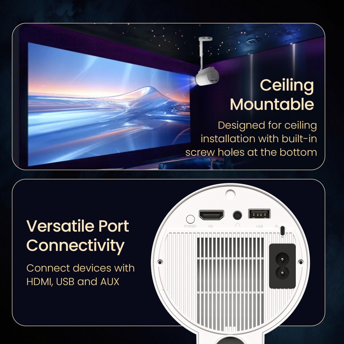 Portronics Beem 520 Smart LED Projector with Built-in Stand, Supports 1080p, 2200 Lumens, Ceiling Mountable, Bluetooth & Wi-Fi, Auto Keystone, 720p HD Native, 3W Speaker, Adjustable Height & Angle Portronics Beem 520 Smart LED Projector with Built-in Stand, Supports 1080p, 2200 Lumens, Ceiling Mountable, Bluetooth & Wi-Fi, Auto Keystone, 720p HD Native, 3W Speaker, Adjustable Height & Angle