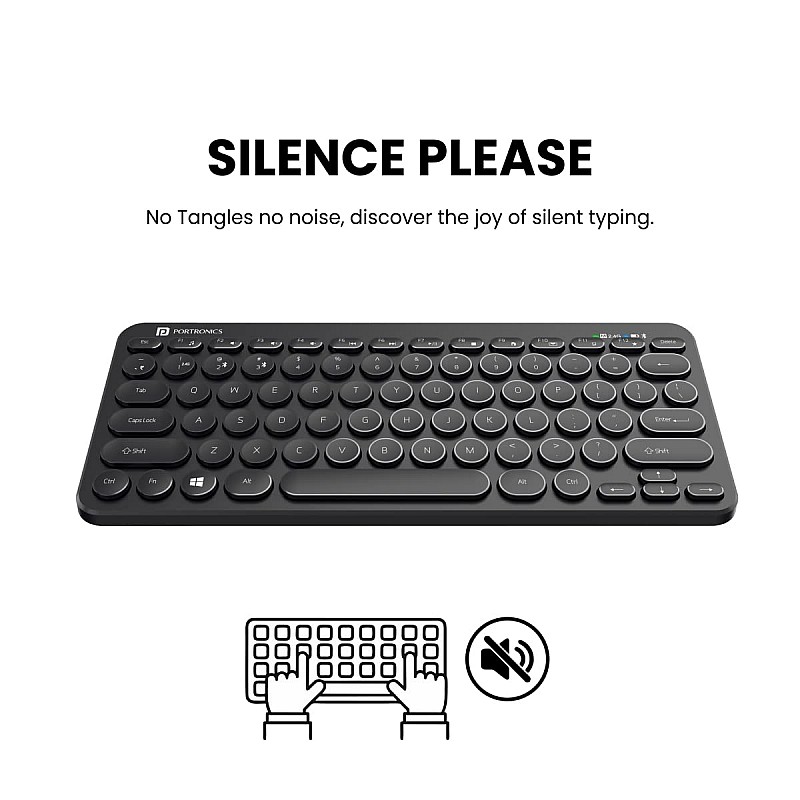 Portronics bubble multimedia 2.4ghz & bluetooth, wireless laptop keyboard black