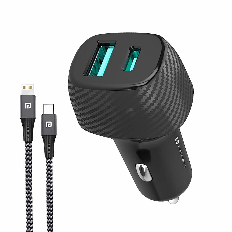 Portronics 6 Amp Turbo Car Charger Black With USB Cable