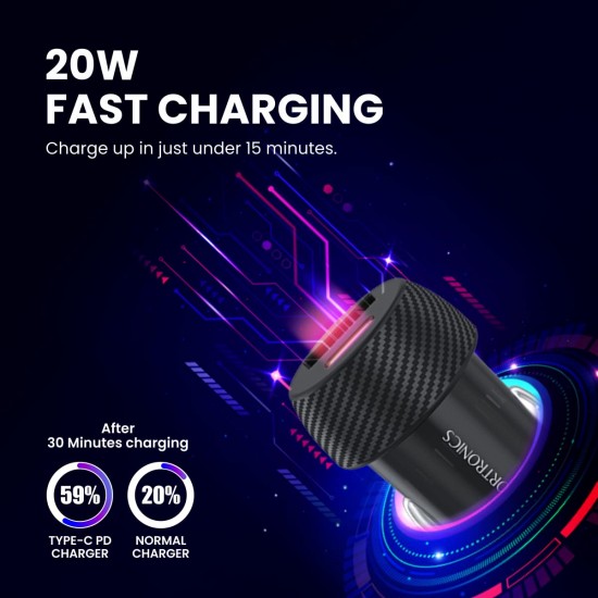 Portronics Car Power 7 20W Fast Usb Charging With Dual Output (Pd + Qc) Rapid Charge (Black)