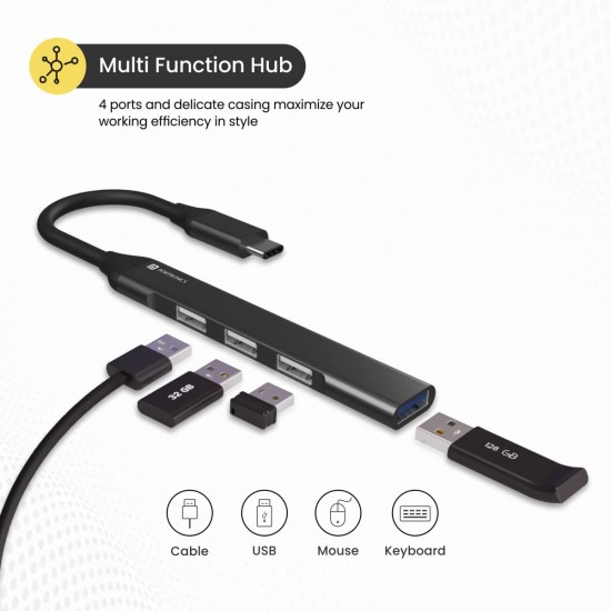 Portronics MPORT 31C 4-in-1 USB Hub (Type C to 4 USB-A Ports) with Fast Data Transfer