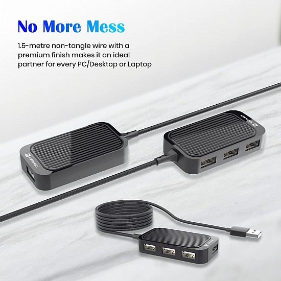 Portronics Mport 4D USB 2.0 Hub with 4 Ports, Plug & Play, Data Transfer Upto 480Mbps for Laptop & Computer (Black)