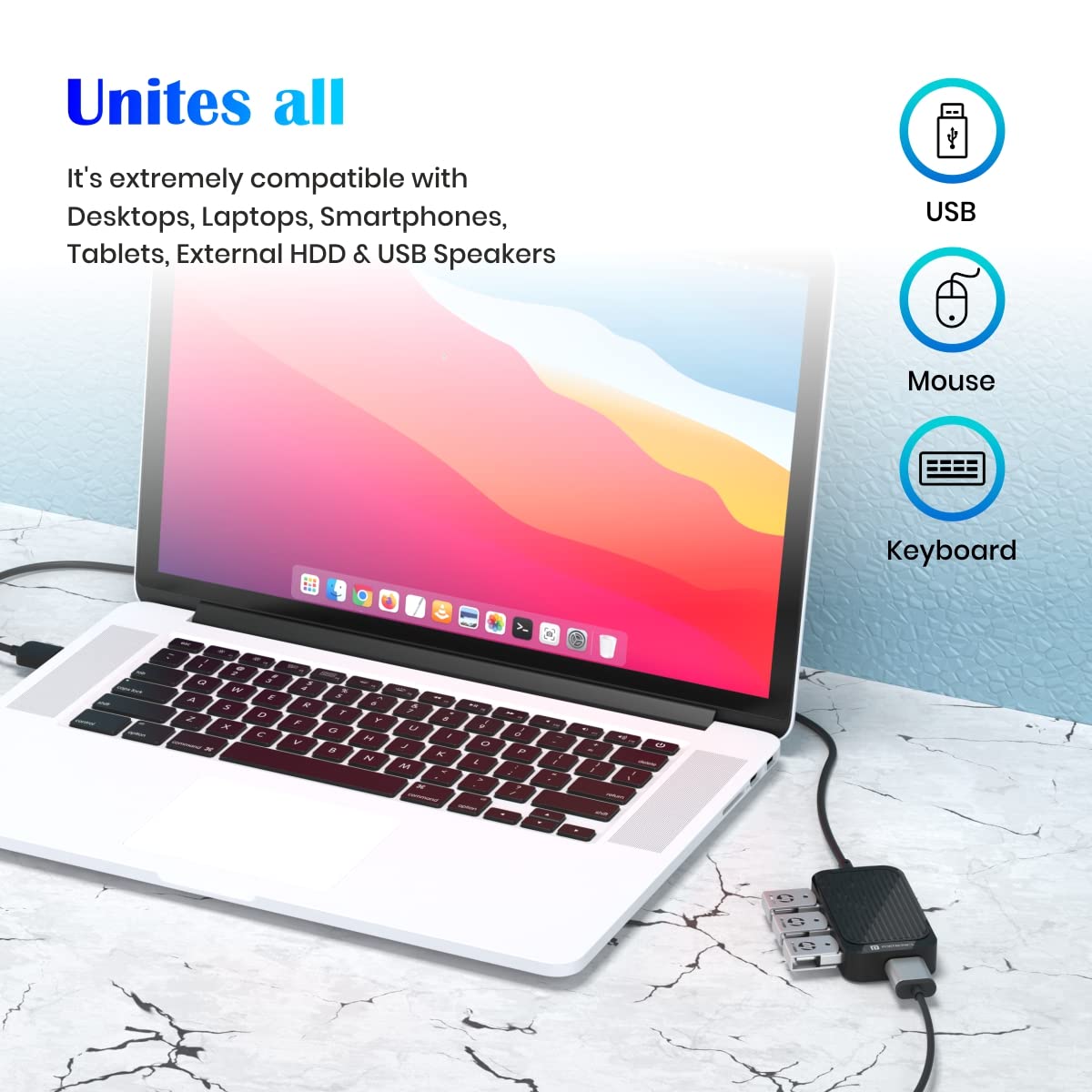 Portronics Mport 4D USB 2.0 Hub with 4 Ports, Plug & Play, Data Transfer Upto 480Mbps for Laptop & Computer (Black)