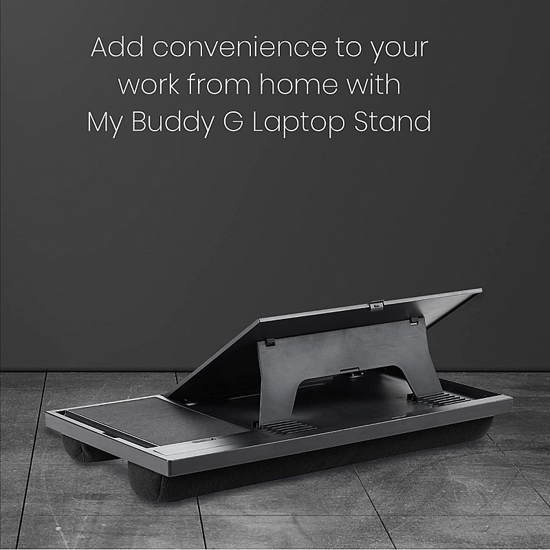 Portronics my buddy g laptop desk with storage mouse pad adjustable height compatible upto 15 inches laptop black