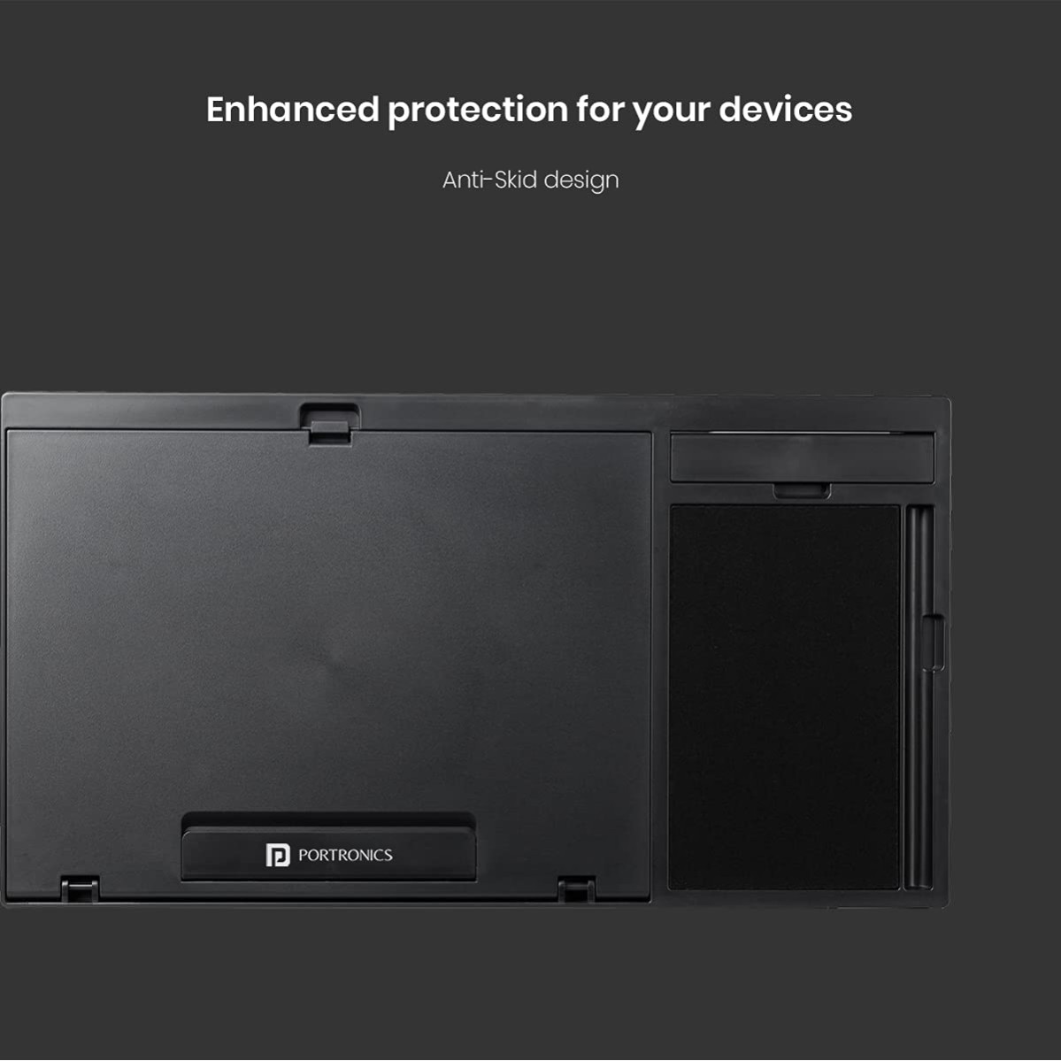 Portronics my buddy g laptop desk with storage mouse pad adjustable height compatible upto 15 inches laptop black