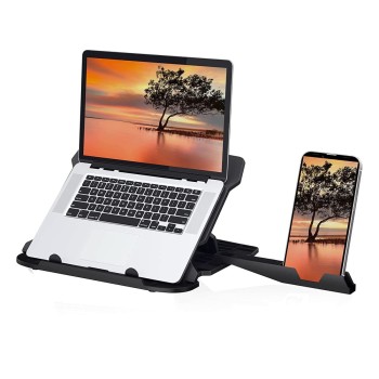 Portronics my buddy hexa 22 adjustable tabletop laptop stand with mobile holder ventilated portable foldable compatible for 15.6 inch black