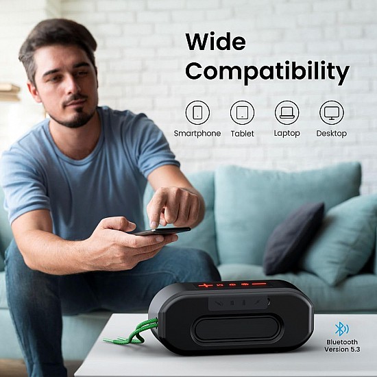 Portronics Pixel 3 20W Portable Wireless Bluetooth Speaker with Upto 7Hour Playtime, TWS Connectivity, RGB Lights, FM, AUX,TF Card & USB Drive, IPX7 Water Resistant, Type C Charging Port(Black)