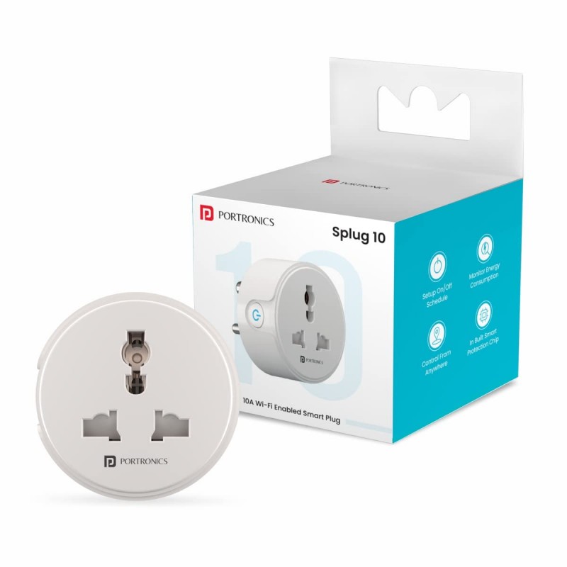 Portronics Splug 10 Wifi 10A Smart Plug Suitable for TVs, Fan, Light, Music System Compatible with Alexa and Google Assistant(White) Portronics Splug 10 Wifi 10A Smart Plug Suitable for TVs, Fan, Light, Music System Compatible with Alexa and Google Assistant(White)