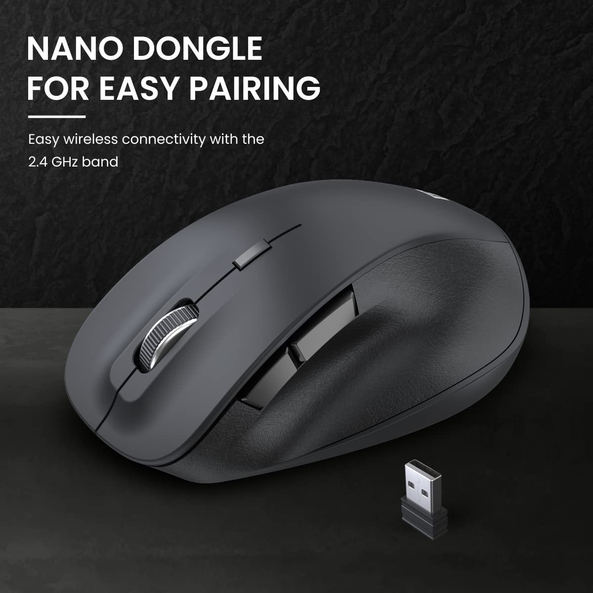 Portronics Toad 24 Wireless Mouse, with 2.4 GHz USB Nano Receiver, Adjustable DPI up to 1600, Dual-Function Scroll Wheel, for Laptop, Mac, PC (Black)