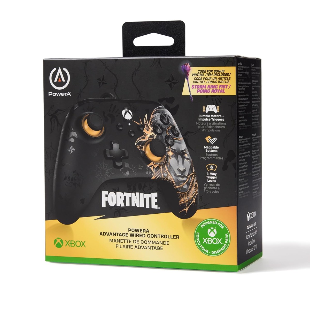 PowerA Advantage Wired Gaming Controller for Xbox Series X/S, Xbox One, PC, Windows 10/11, Fortnite Midas, USB-C, Officially Licensed (Bonus Virtual Item Included)