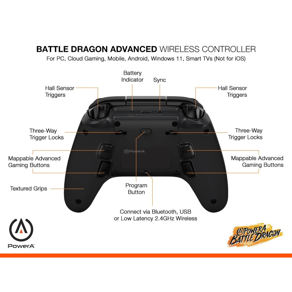 PowerA Battle Dragon™ Advanced Wireless Controller for PC & Cloud Gaming: Magnetic Hall Effect, Asymmetric Rumble Motors
