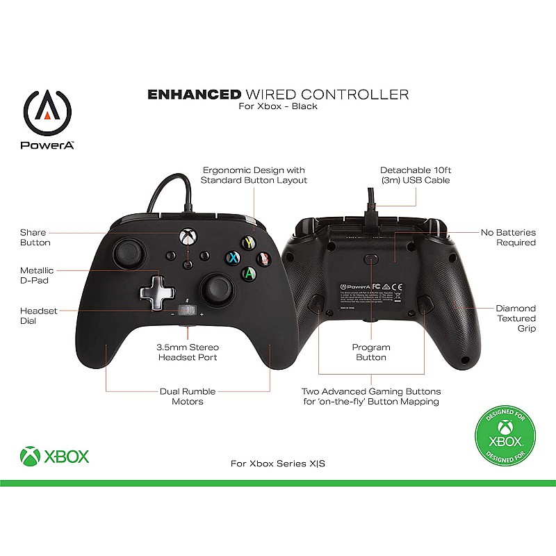 PowerA Enhanced Wired Gaming Controller for Xbox Series X/S and Xbox One, Black (Officially Licensed)