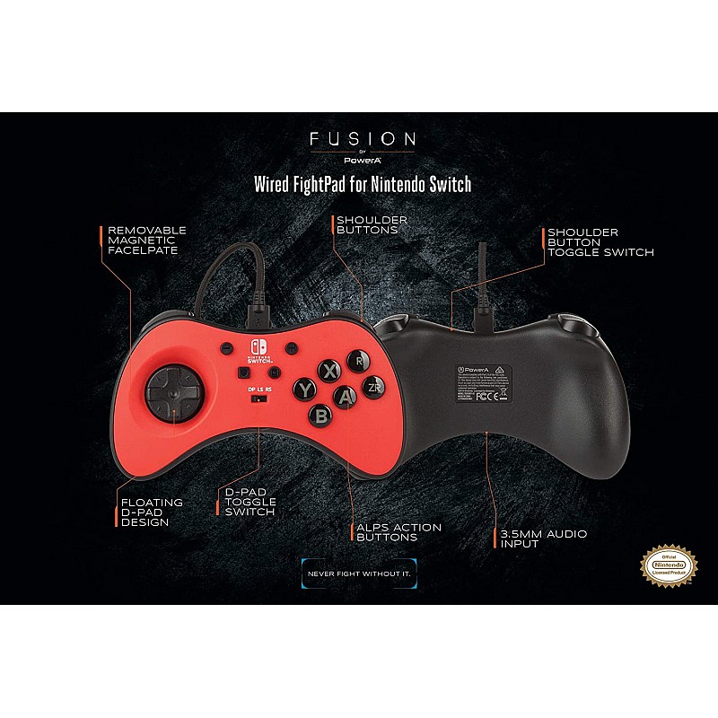 PowerA FUSION Wired FightPad Gaming Controller for Nintendo Switch, Red (Officially Licensed)-