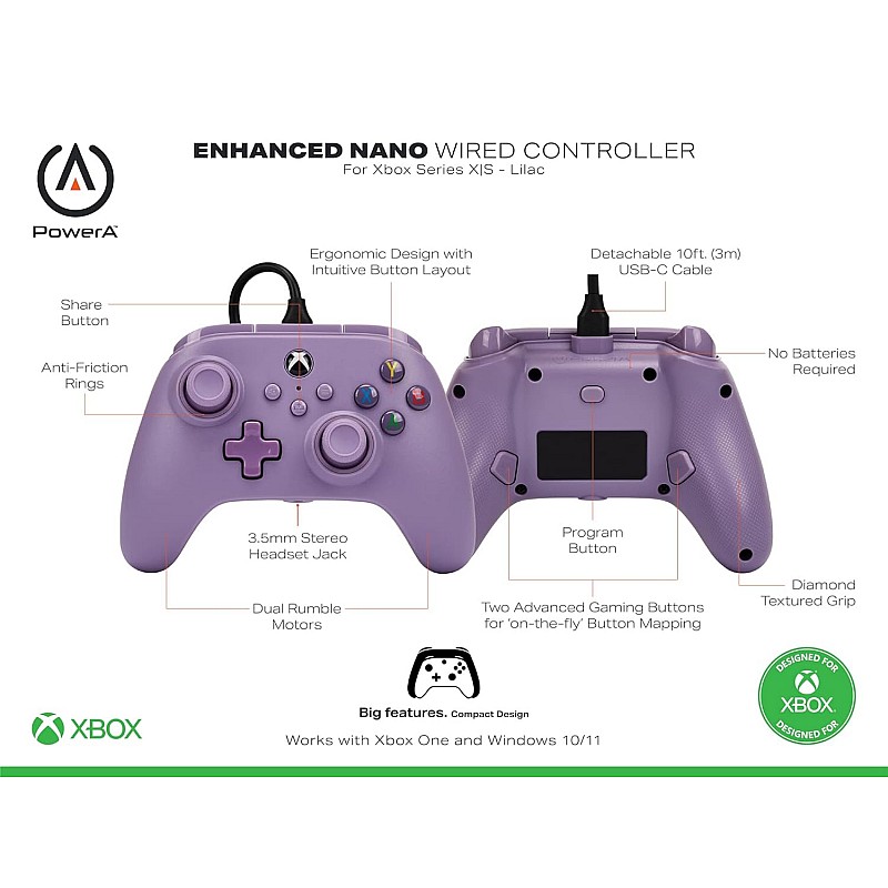 PowerA Nano Enhanced Wired Gaming Controller for Xbox Series X/S, Xbox One, PC, Windows 10/11, compact and smaller than standard Xbox controllers, Black (Officially Licensed)