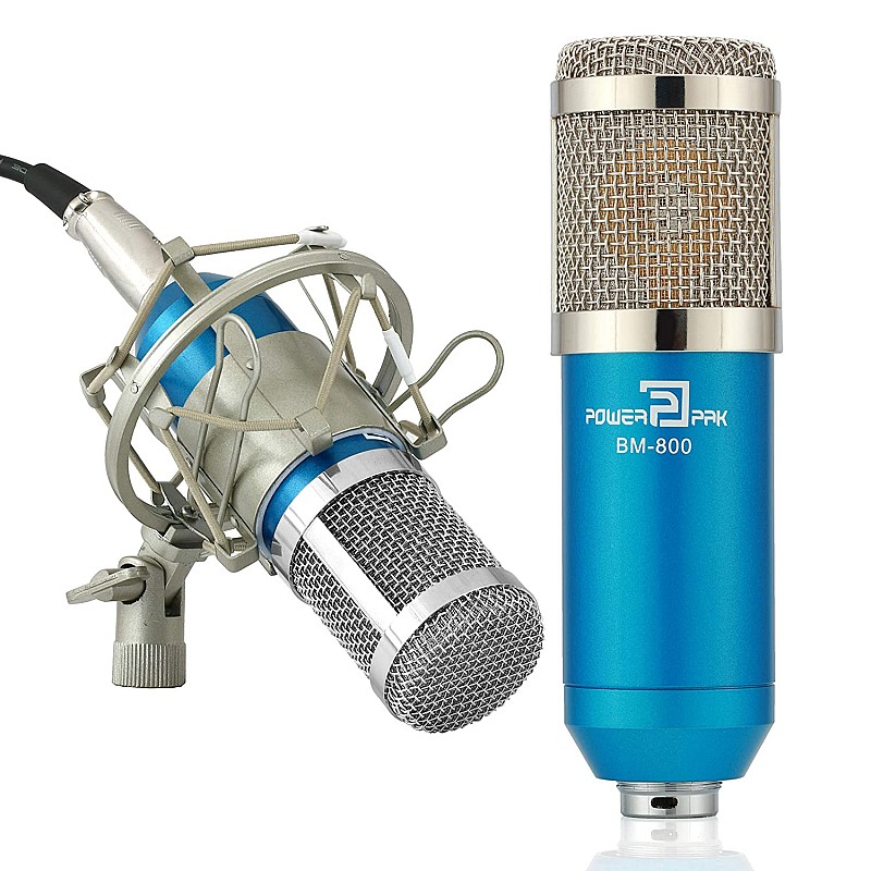 Powerpak BM 800 Blue Professional Condenser Microphone with Metal Shock Mount (requires phantom power or sound card)