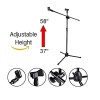 Powerpak MS-1001 3 Leg Boom Dual Microphone Stand with Dual Mic Clip Holders | for Studio Recording, Speech, Stage,Outdoor Activities (Black)