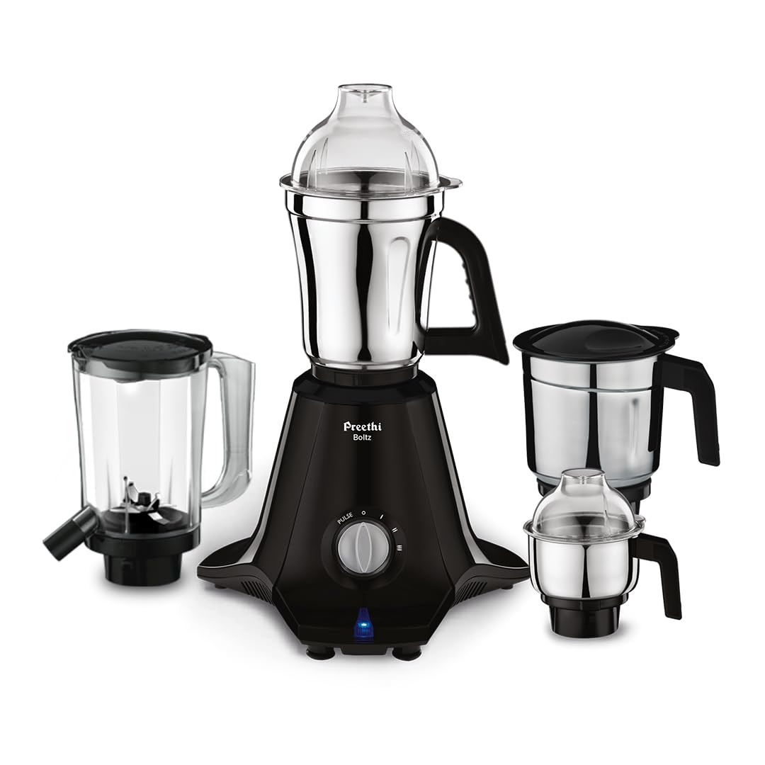 Preethi Boltz Mixer Grinder for Kitchen | 4 Jars 1000 Watts Mixie| 3 Stainless Steel Jar & 1 Blender Jar for Milkshake,Smoothie,Puree - Black (MG-288)