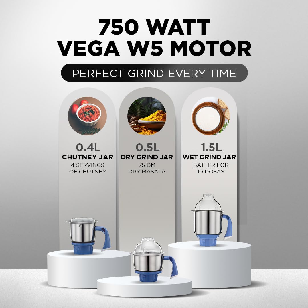 Preethi Diamond 750 Watt Mixer Grinder | 3 Jars & Flexi lid | 2yr Guarantee & Lifelong Free Service | FBT Motor I Powerful Grinding & Blending | Perfect for Smoothies & More I White Color |