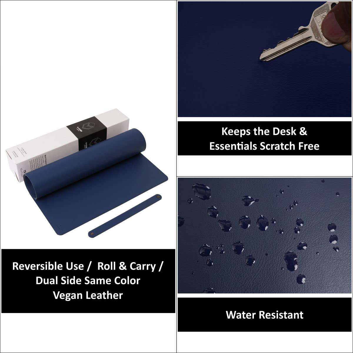 Premium Vegan Leather Desk Mat 60X35cm 2.4mm Thick&Padded|Laptop Mat/Extended Mouse Pad/Stitched, Reversible, Sturdy Deskspread