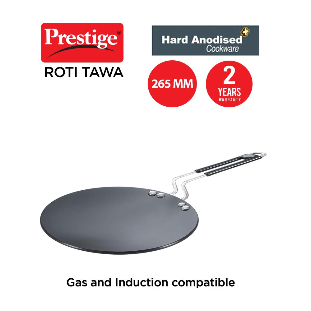 Prestige Hard Anodized Plus Roti/Chapati Tawa (Aluminium)|Wide Base with 26.5 cm|Perma Cool Handle|Gas & Induction Compatible|2 Years Warranty