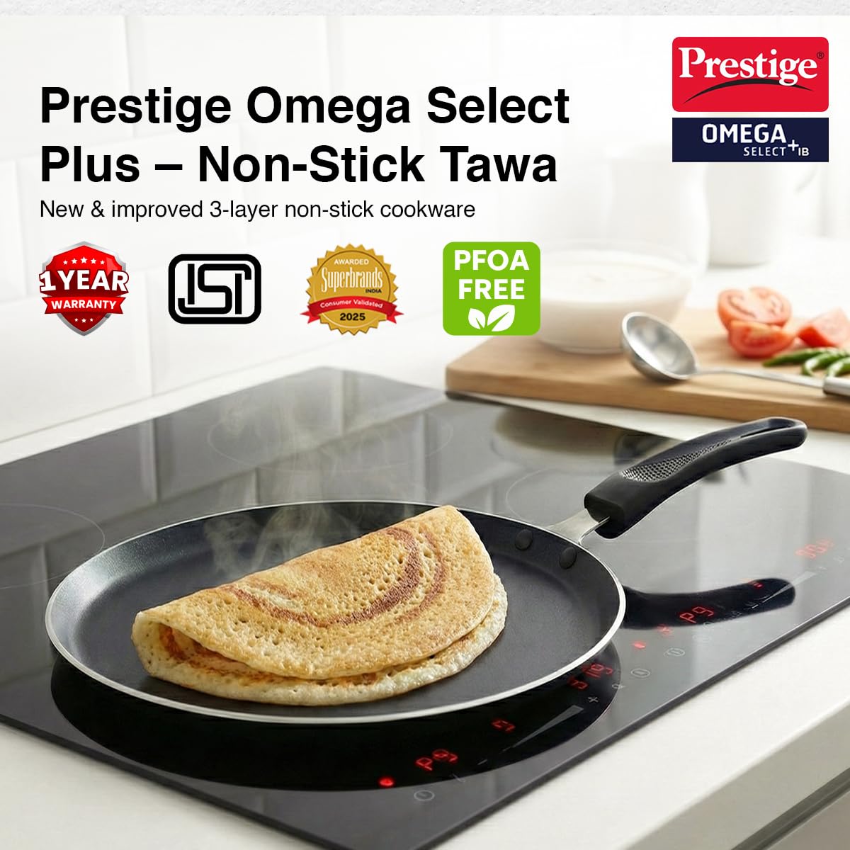 Prestige Non-Stick Dosa Tawa 27.5cm | OSP IB | Gas & Induction Compatible | PFOA Free | Metal Spoon Friendly | Sturdy Handle | 1Y Warranty | ISI Certified