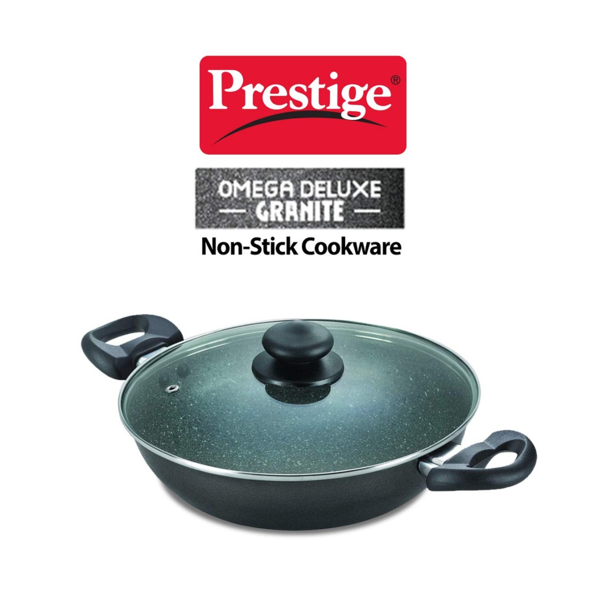 Prestige Omega Deluxe Granite Kadai | 3.25 L | Black | Induction Base | 5 Layer Non-Stick Granite Finish | Scratch Resistant | Dishwasher Safe | Metal Spoon Friendly