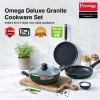 Prestige Omega Granite Non-Stick 3 Pc Cookware Set with Glass Lid | 5-Layer Coating | Gas & Induction Compatible | Omni Tawa 25cm | Fry Pan 24cm | Kadai 24cm | Moss Green | 2Y Warranty |ISI Certified