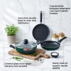Prestige Omega Granite Non-Stick 3 Pc Cookware Set with Glass Lid | 5-Layer Coating | Gas & Induction Compatible | Omni Tawa 25cm | Fry Pan 24cm | Kadai 24cm | Moss Green | 2Y Warranty |ISI Certified