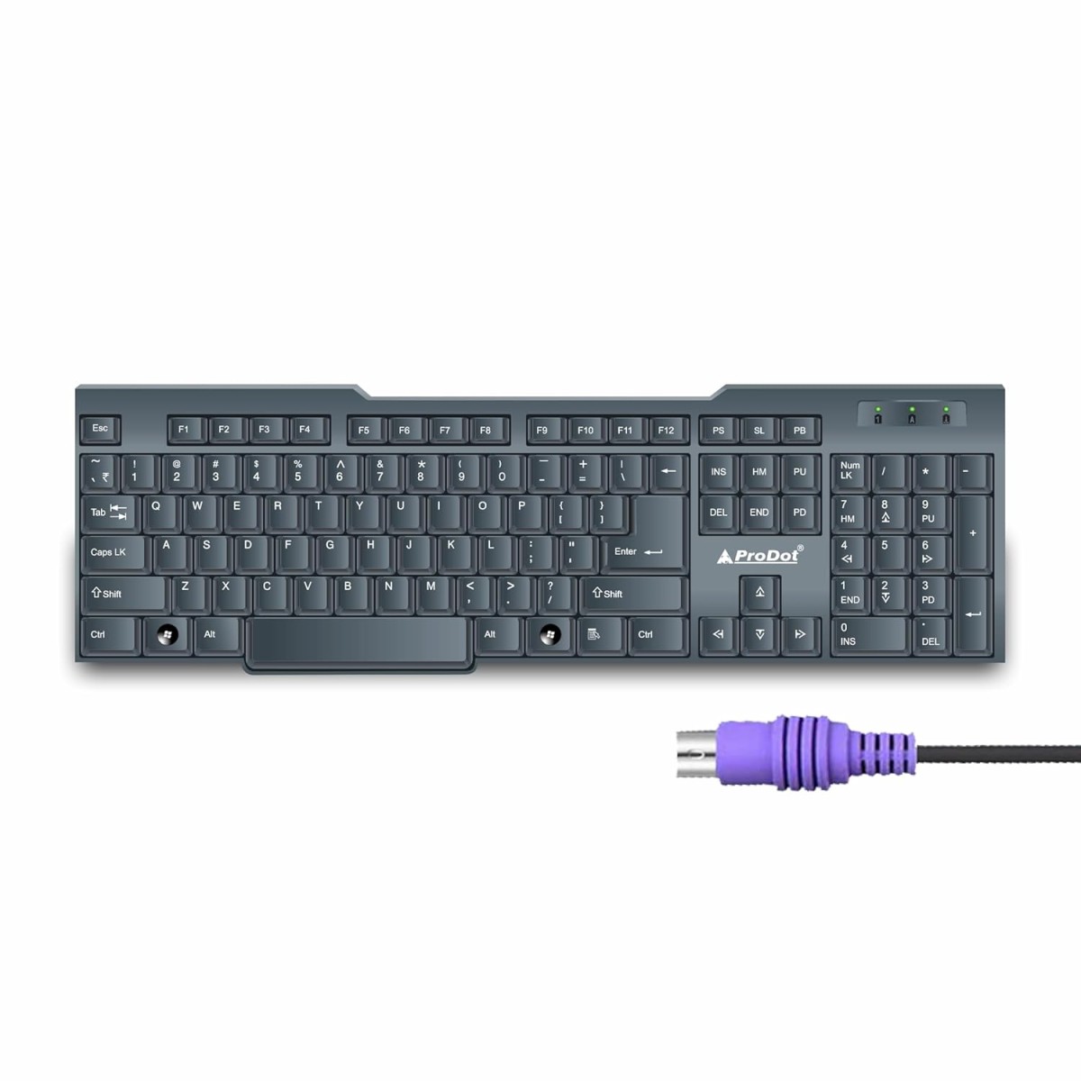 ProDot Choice PS2 Wired Keyboard With Plug & Play Technology, 104 Keys, 10M Life, 1.2m Cable, Rupee Key, Spill Resistant Design, Compatible With Windows, iOS, Linux, 1 Year Warranty