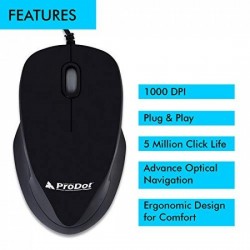 ProDot Universal MU213s PS/2 Wired Optical Mouse for PC, Laptop, Android TV, Smart TV, Windows, MacBook, 1000 DPI (Black)