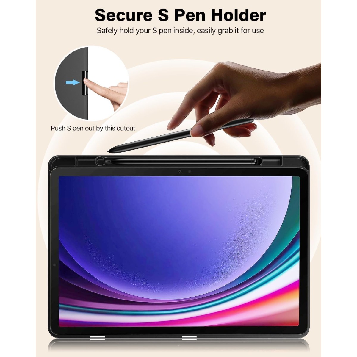 ProElite Cover for Galaxy Tab S9 FE Plus/S9 Plus/S10+ 12.4" Cover, Soft Flexible Flip Case Cover with S Pen Holder for Samsung Galaxy Tab S9/S9 Plus/S10+ 12.4 inch, [Recoil Series]- Black