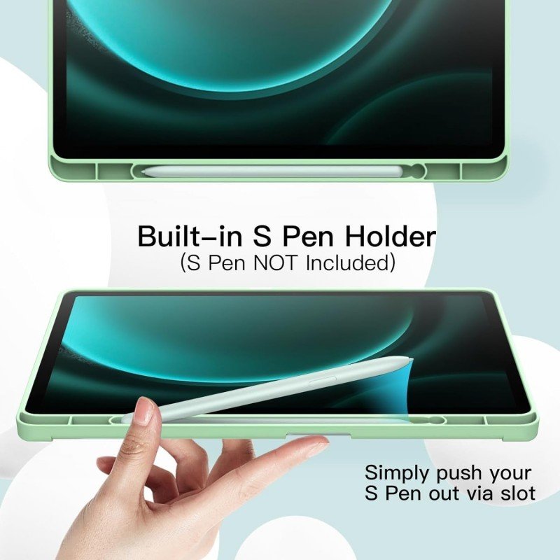 ProElite Cover for Galaxy Tab S9 FE Plus/S9 Plus/S10+ 12.4" Cover, Soft Flexible Flip Case Cover with S Pen Holder for Samsung Galaxy Tab S9 FE+/S9 Plus/S10+ 12.4 inch, [Recoil Series]- Dark Green