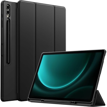 ProElite Cover for Galaxy Tab S9 FE Plus/S9 Plus/S10+ 12.4" Cover, Soft Flexible Flip Case Cover with S Pen Holder for Samsung Galaxy Tab S9/S9 Plus/S10+ 12.4 inch, [Recoil Series]- Black