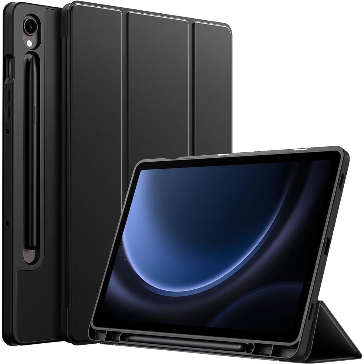 ProElite Cover for Samsung Galaxy Tab S10 Lite 10.9"/Tab S9 FE 10.9 inch/Tab S9 11"/Tab S10 FE 10.9" Cover, Soft Flexible Flip Case with S Pen Holder, Auto Sleep Wake, [Recoil Series] - Black