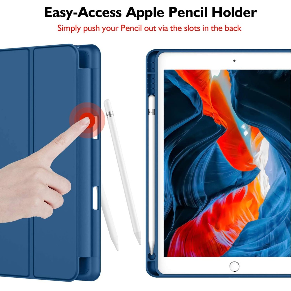 ProElite Smart Case for iPad 10.2 inch 2021 9th/8th/7th Gen [Auto Sleep/Wake Cover] [Pencil Holder] [Soft Flexible Case] Recoil Series - Dark Blue with Stylus Pen