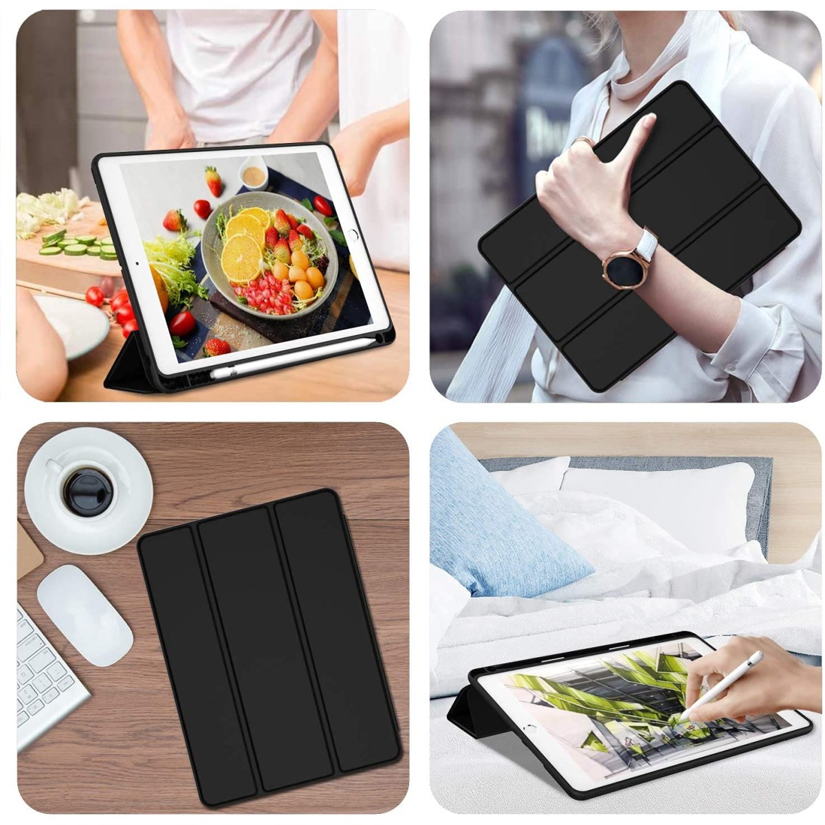 ProElite Smart Case for iPad 10.2 inch 2021 9th/8th/7th Gen [Auto Sleep/Wake Cover] [Pencil Holder] [Soft Flexible Case] Recoil Series - Dark Blue with Stylus Pen