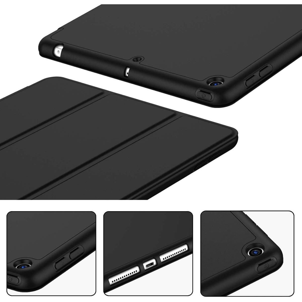 ProElite Smart Case for iPad 10.2 inch 2021 9th/8th/7th Gen [Auto Sleep/Wake Cover] [Pencil Holder] [Soft Flexible Case] Recoil Series - Dark Blue with Stylus Pen