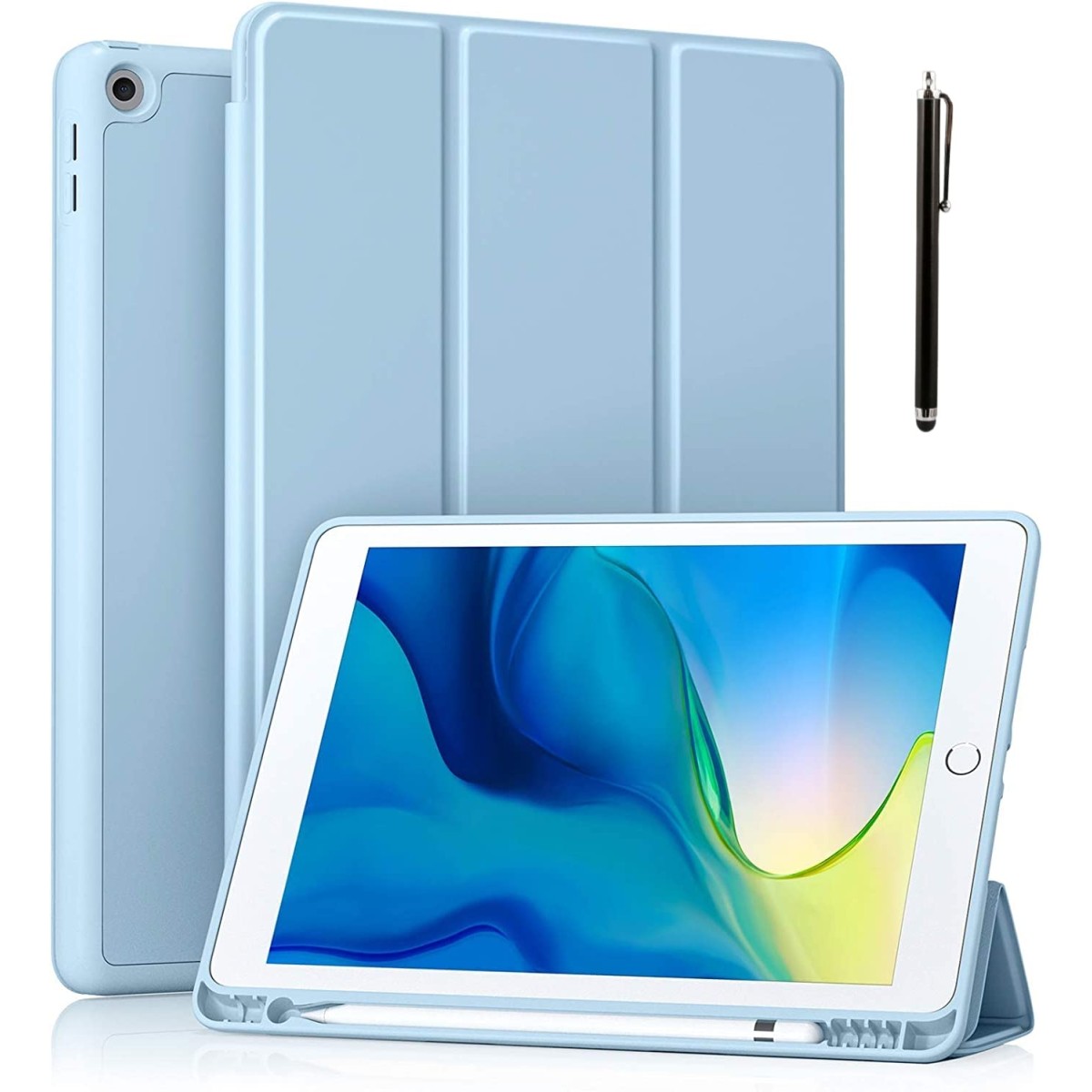 ProElite Smart Case for iPad 10.2 inch 2021 9th/8th/7th Gen [Auto Sleep/Wake Cover] [Pencil Holder] [Soft Flexible Case] Recoil Series - Dark Blue with Stylus Pen