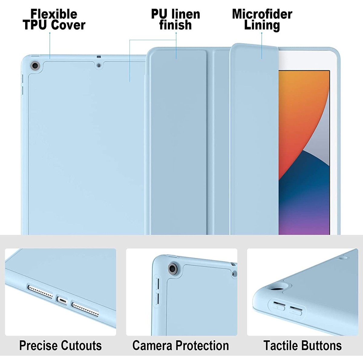 ProElite Smart Case for iPad 10.2 inch 2021 9th/8th/7th Gen [Auto Sleep/Wake Cover] [Pencil Holder] [Soft Flexible Case] Recoil Series - Dark Blue with Stylus Pen