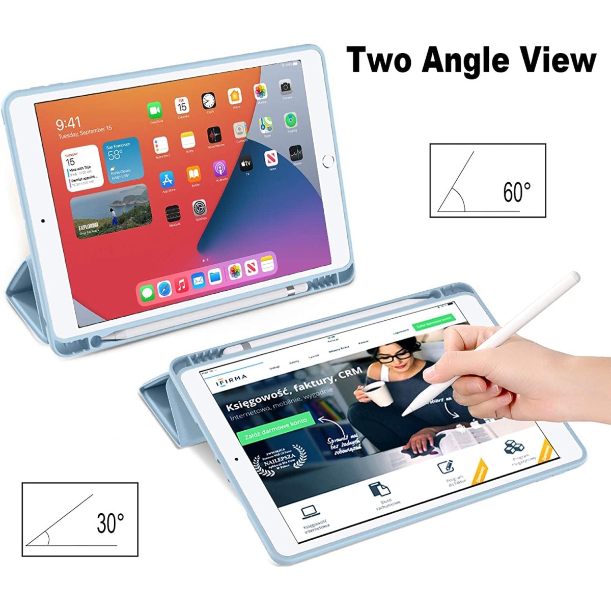 ProElite Smart Case for iPad 10.2 inch 2021 9th/8th/7th Gen [Auto Sleep/Wake Cover] [Pencil Holder] [Soft Flexible Case] Recoil Series - Dark Blue with Stylus Pen