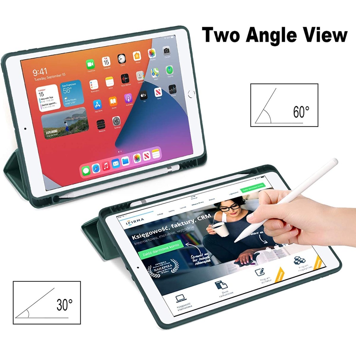 ProElite Smart Case for iPad 10.2 inch 2021 9th/8th/7th Gen [Auto Sleep/Wake Cover] [Pencil Holder] [Soft Flexible Case] Recoil Series - Dark Blue with Stylus Pen