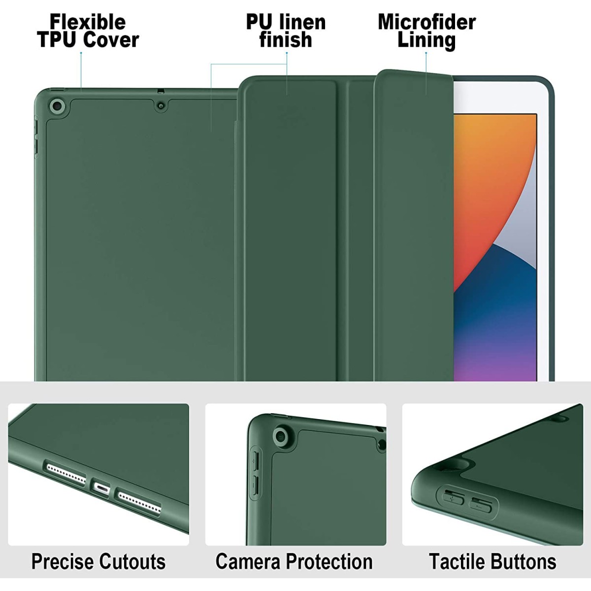 ProElite Smart Case for iPad 10.2 inch 2021 9th/8th/7th Gen [Auto Sleep/Wake Cover] [Pencil Holder] [Soft Flexible Case] Recoil Series - Dark Blue with Stylus Pen