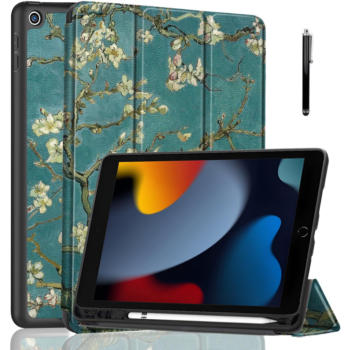 ProElite Smart Case for iPad 10.2 inch 2021 9th/8th/7th Gen [Auto Sleep/Wake Cover] [Pencil Holder] [Soft Flexible Case] Recoil Series - Dark Blue with Stylus Pen