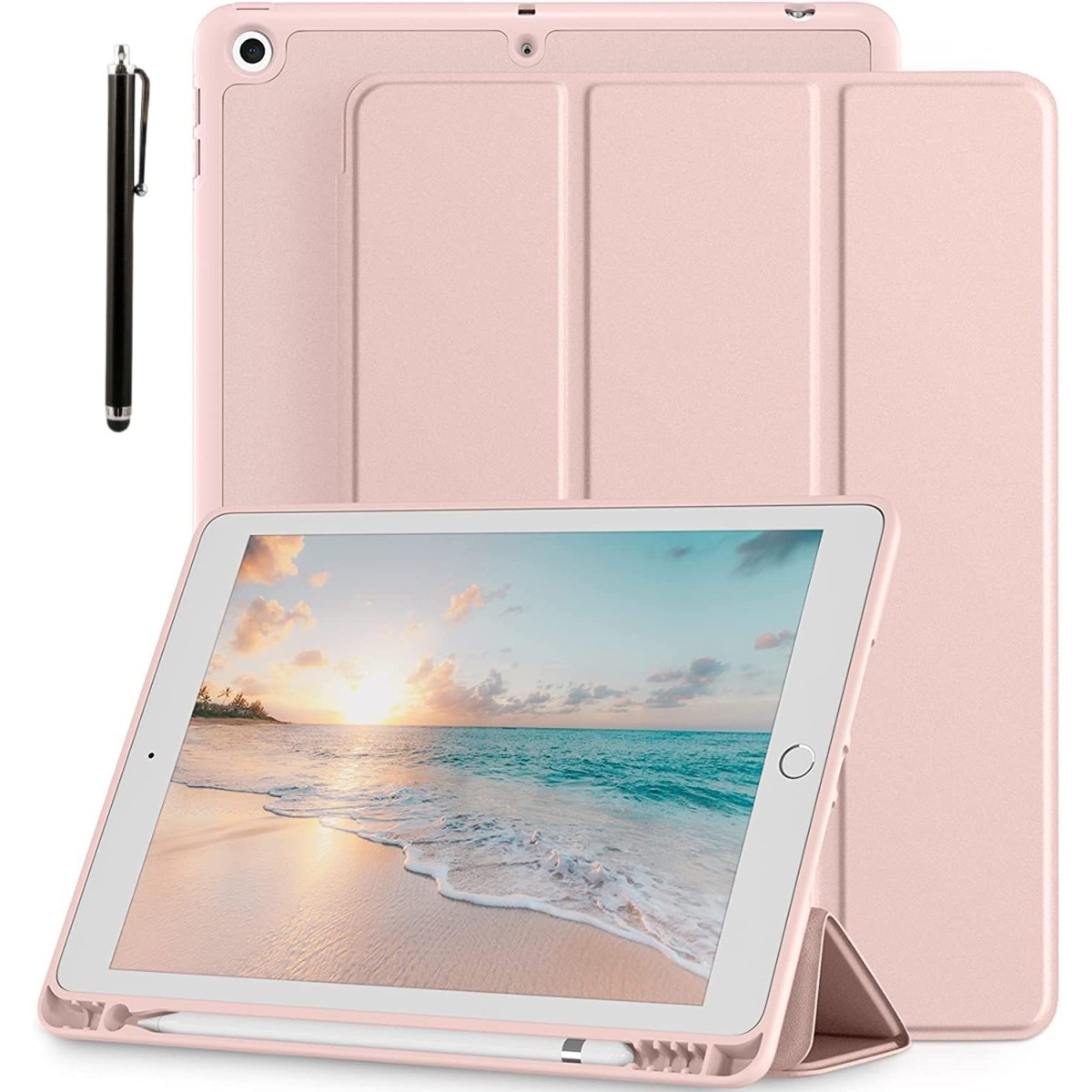 ProElite Smart Case for iPad 10.2 inch 2021 9th/8th/7th Gen [Auto Sleep/Wake Cover] [Pencil Holder] [Soft Flexible Case] Recoil Series - Dark Blue with Stylus Pen