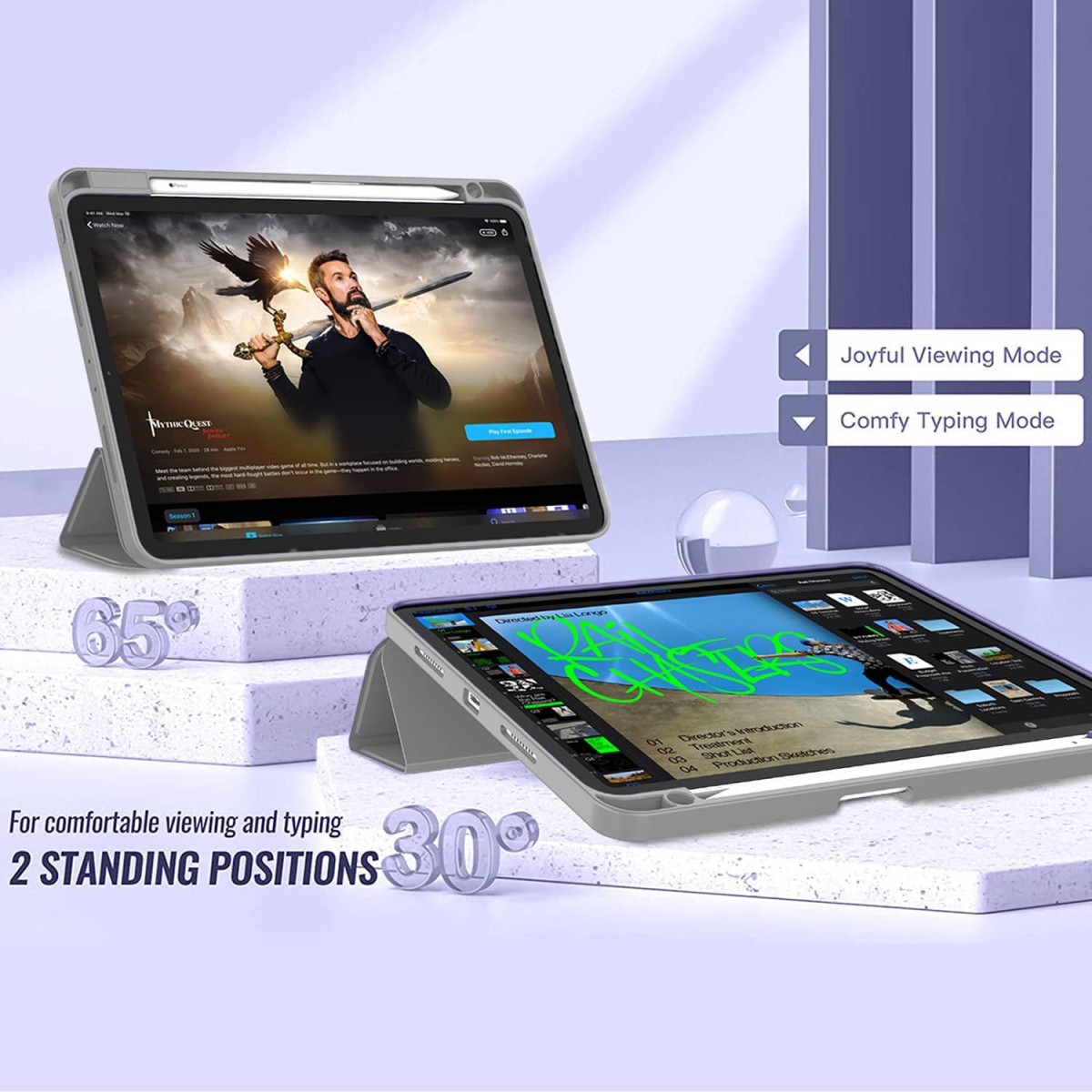 ProElite Smart Case for iPad Pro 11 inch 2022/2021 4th/3rd Gen [Auto Sleep/Wake Cover] [Pencil Holder] [Soft Flexible Case] Recoil Series - Grey