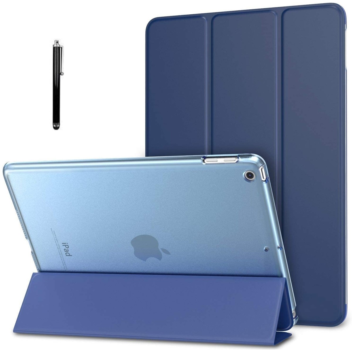 ProElite Smart Flip Case Cover for Apple iPad 9.7 inch 5th/6th Gen Air 1 Air 2 A1822 A1823 A1893 A1954,Transparent Back, Dark Blue