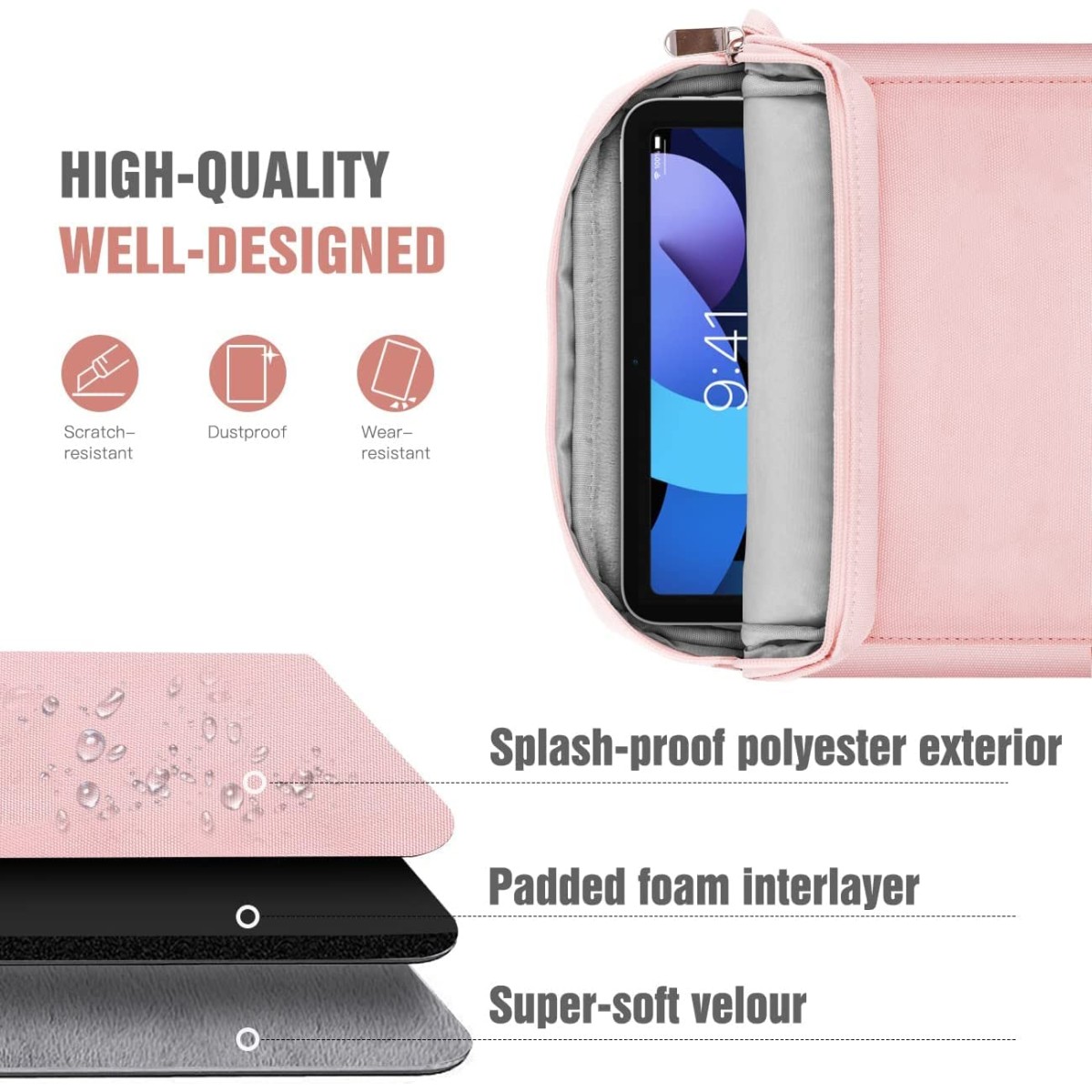 ProElite Tablet sleeve Bag 9-11inch for iPad 10.2/10.9/Pro 11/Samsung/Lenovo/Galaxy Tab A9 Plus/S8/S9/Realme Pad/Honor Pad/Oppo//Xiaomi Mi pad 7/Redmi Pad,Oneplus Pad, Handle with Shoulder strap, Grey