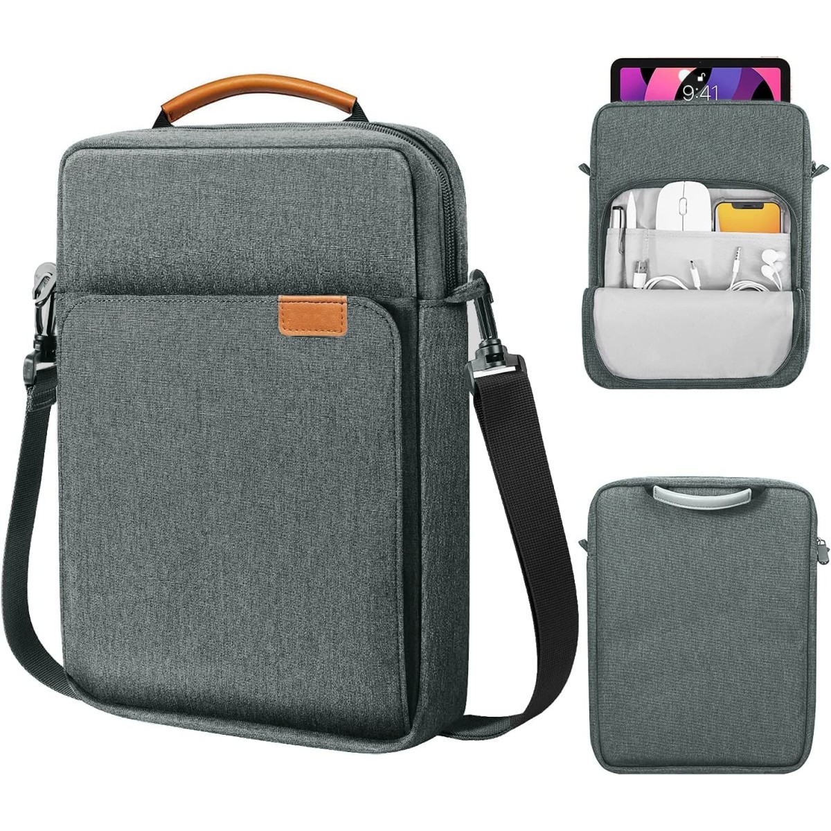 ProElite Tablet sleeve Bag 9-11inch for iPad 10.2/10.9/Pro 11/Samsung/Lenovo/Galaxy Tab A9 Plus/S8/S9/Realme Pad/Honor Pad/Oppo//Xiaomi Mi pad 7/Redmi Pad,Oneplus Pad, Handle with Shoulder strap, Grey