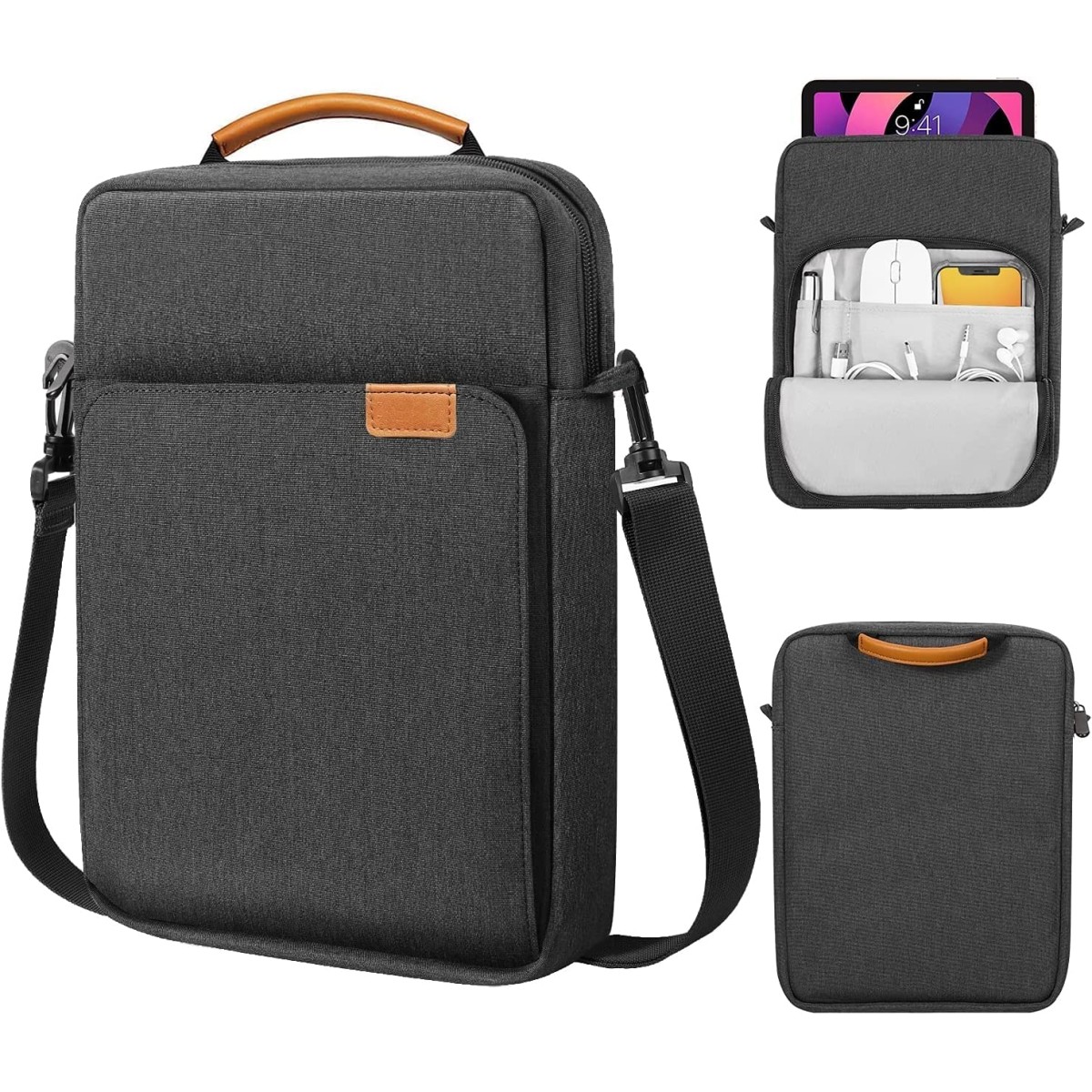 ProElite Tablet sleeve Bag 9-11inch for iPad 10.2/10.9/Pro 11/Samsung/Lenovo/Galaxy Tab A9 Plus/S8/S9/Realme Pad/Honor Pad/Oppo//Xiaomi Mi pad 7/Redmi Pad,Oneplus Pad, Handle with Shoulder strap, Grey